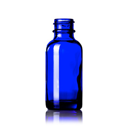1 oz cobalt blue glass boston round bottle with 20-400 neck finish