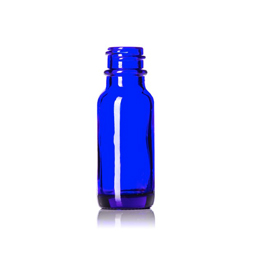 0.5 oz cobalt blue glass boston round bottle with 18-400 neck finish