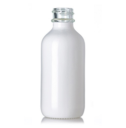 2 oz glossy white glass boston round bottle with 20-400 neck finish